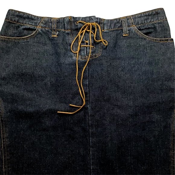 CLIO Dark Denim Mini Skirt Size 8 Lace Front Closure Straight Great Condition! - Picture 2 of 9
